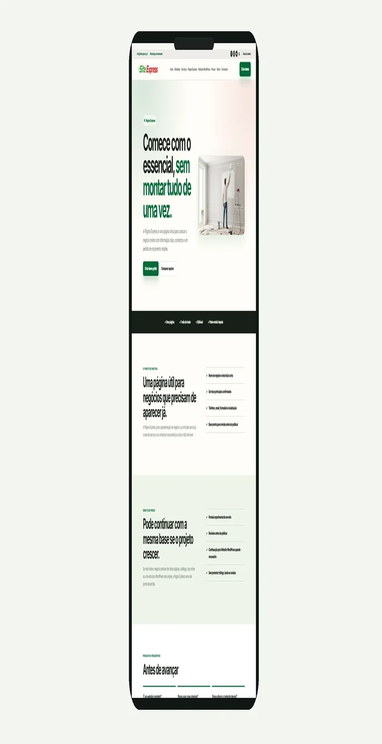 Exemplo mobile de uma Página Express SiteExpress