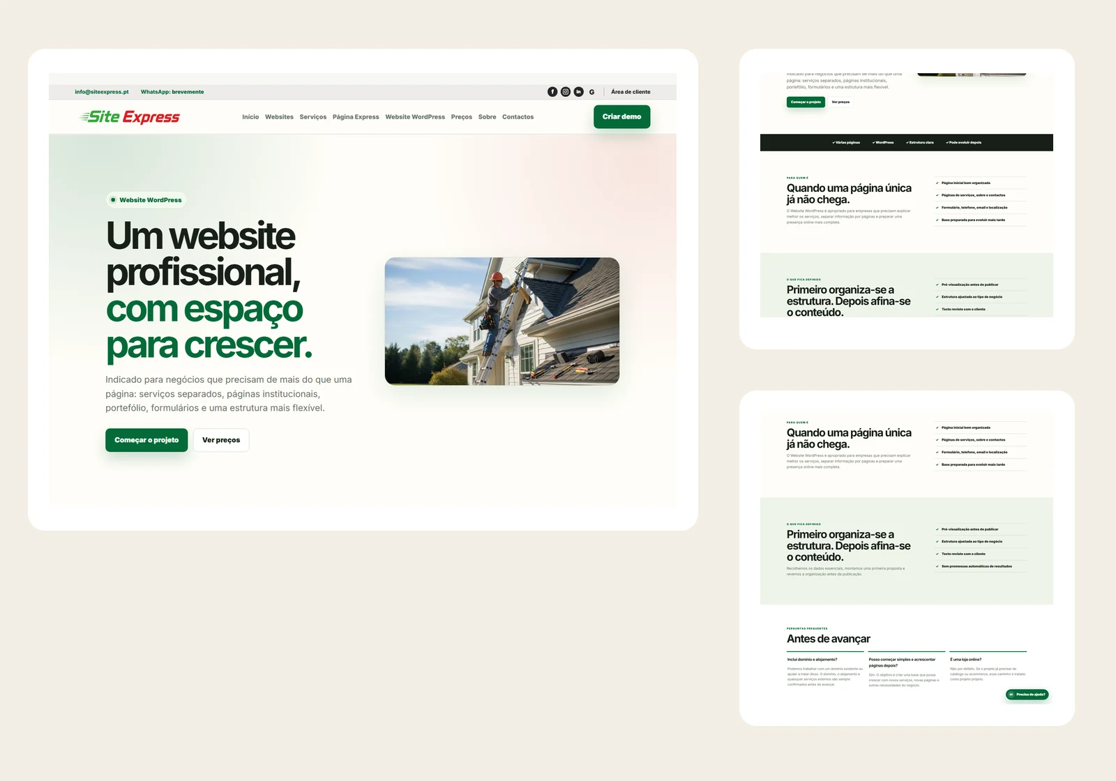 Composição de diferentes secções de um Website WordPress SiteExpress