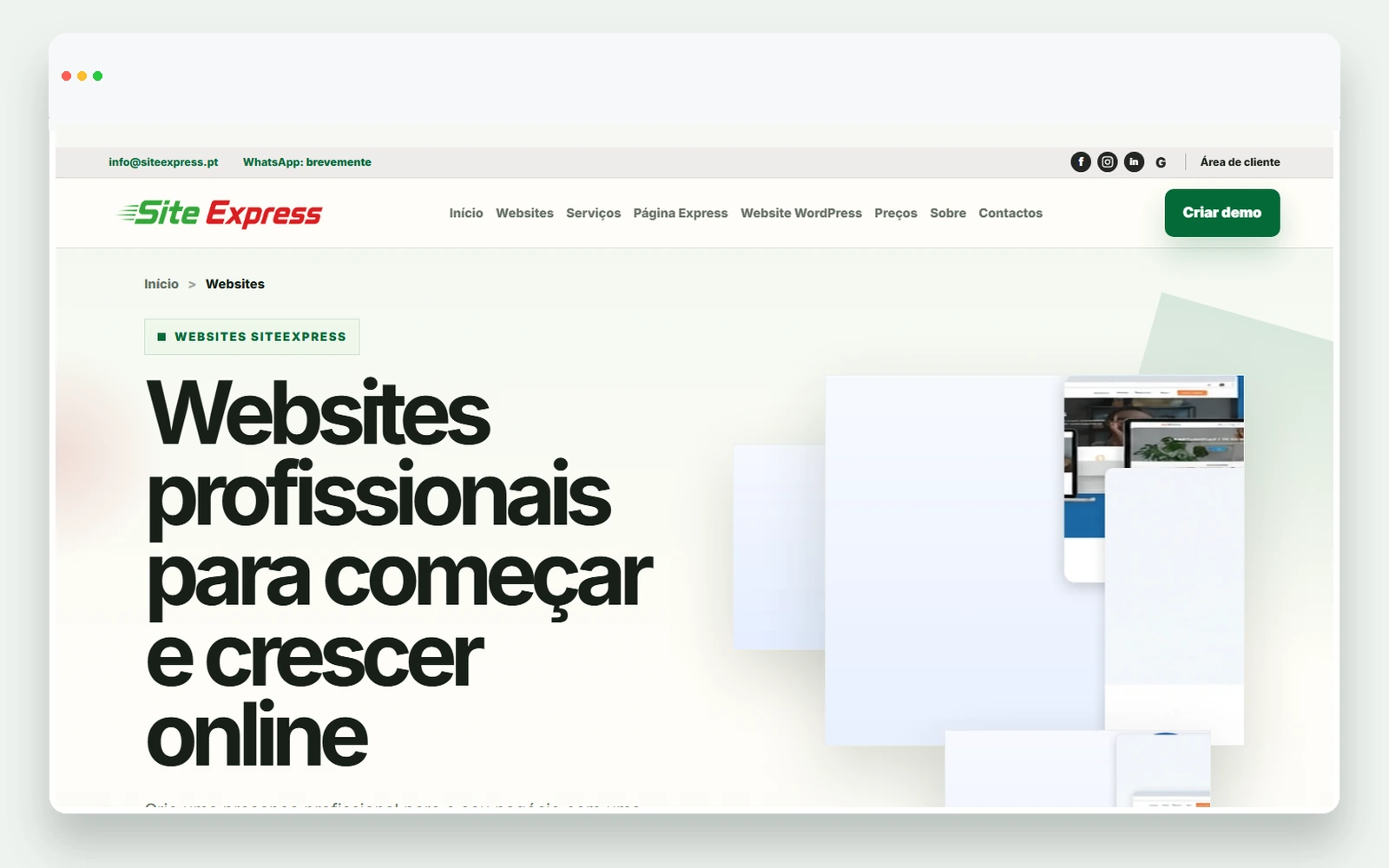 Publicação de um website profissional SiteExpress